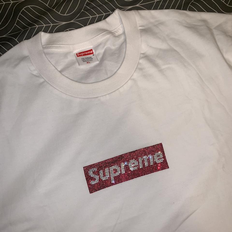 Men's White Supreme Swarovski Box Logo Tee, Size-XL