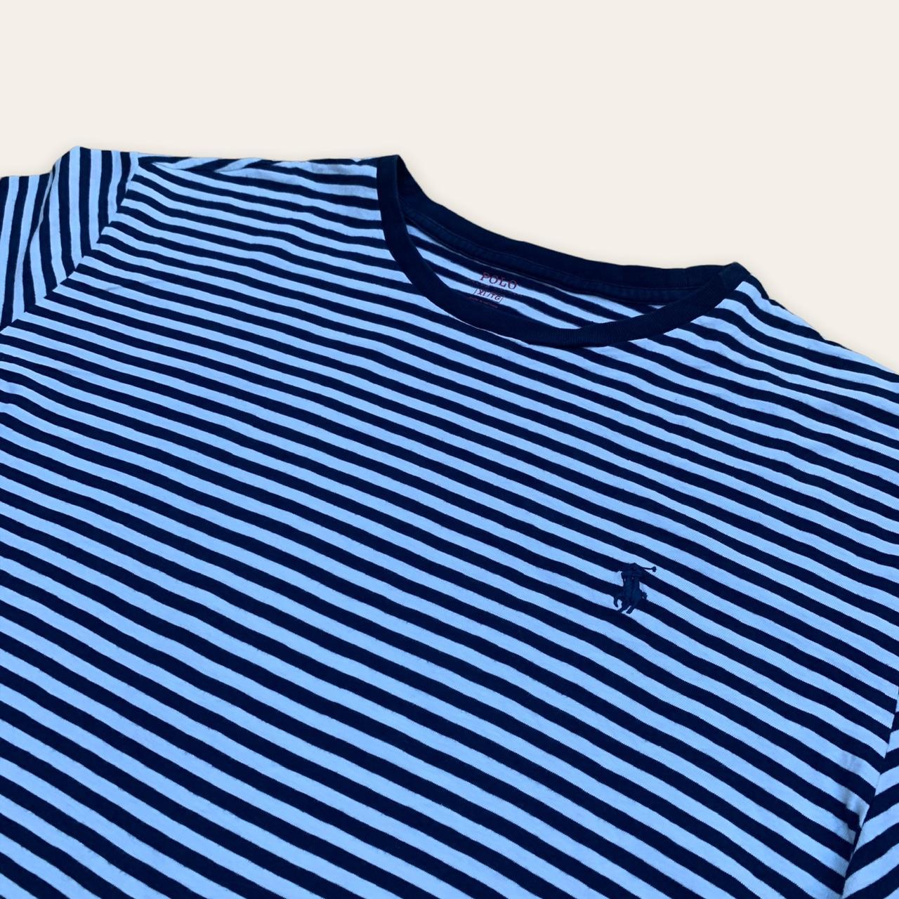 Vintage Navy and white striped Ralph Lauren T-shirt... - Depop