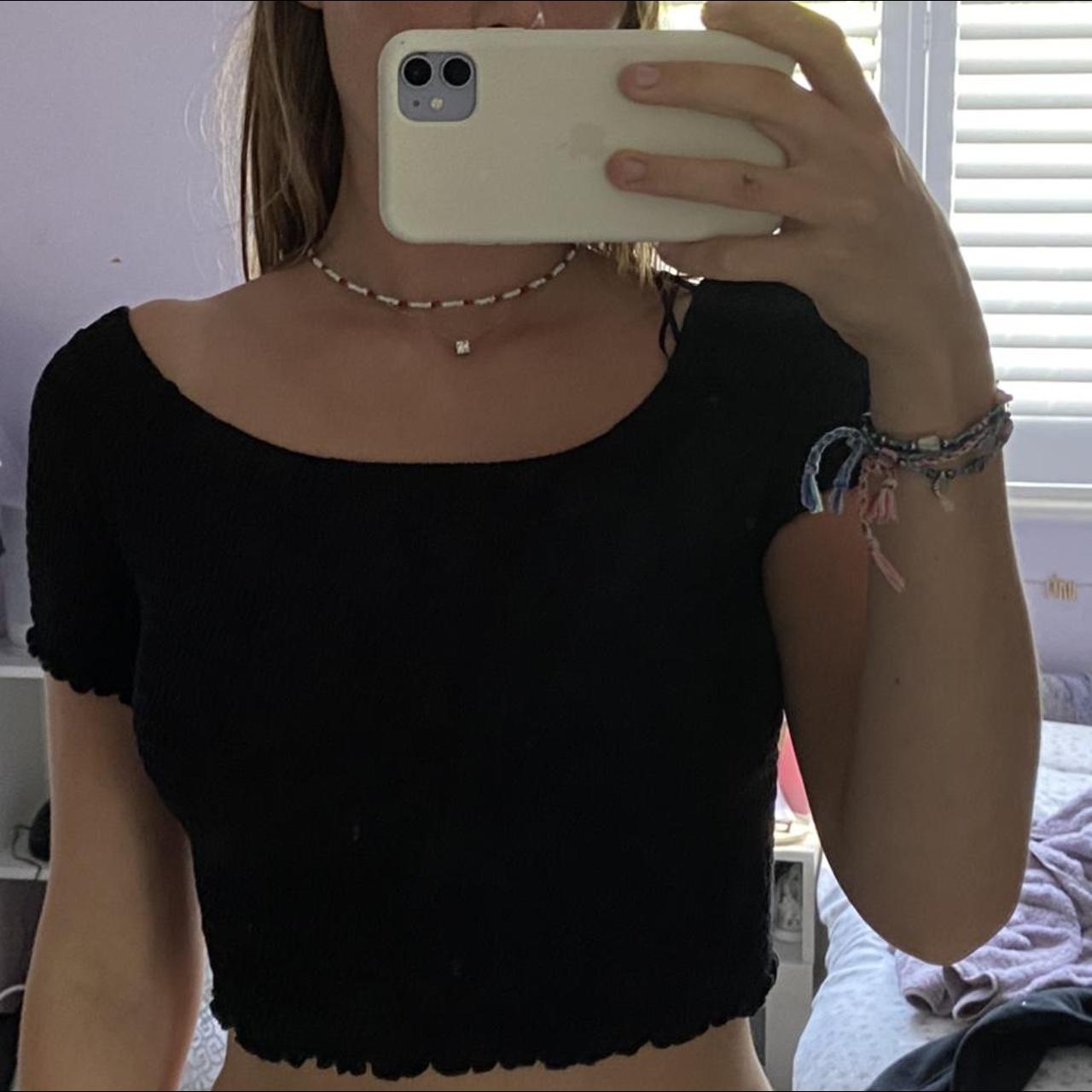 black off the shoulder top size 14 but worn on a... - Depop