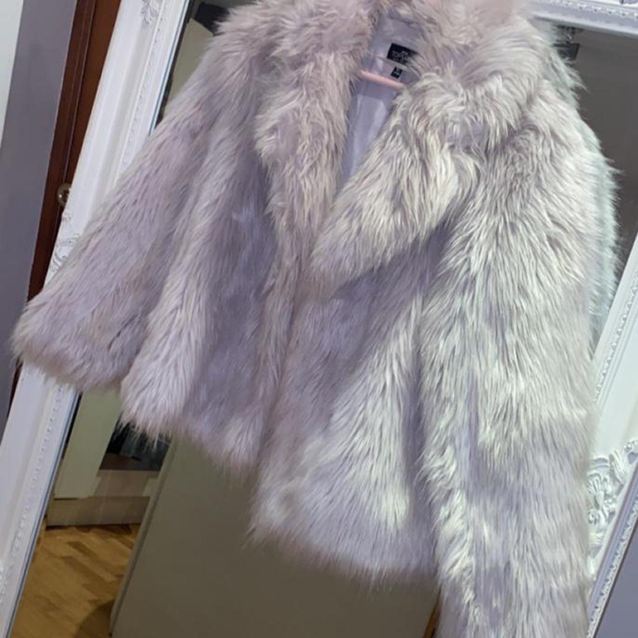 Topshop Petite Grey Faux Fur Jacket Size 6 Very good - Depop