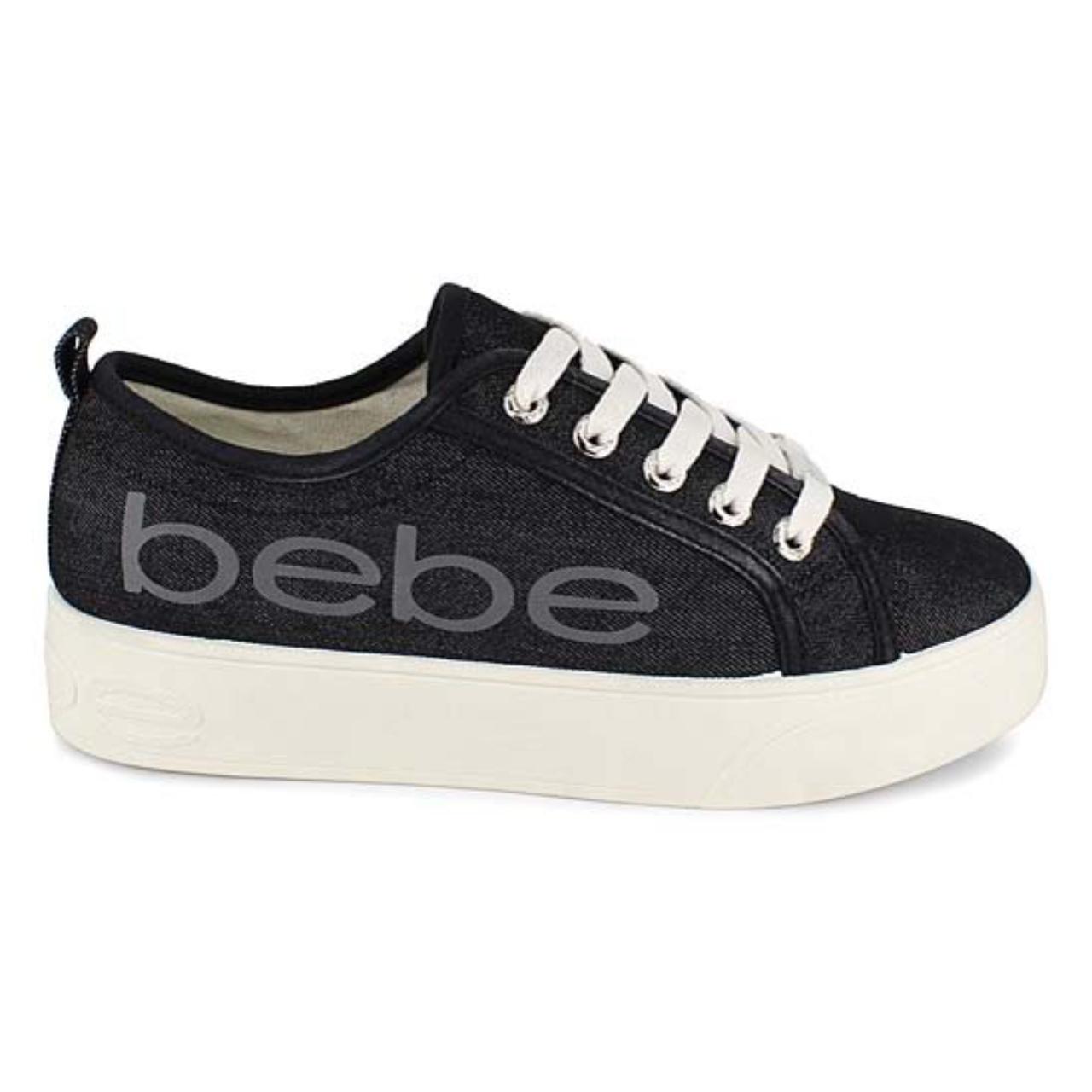 BEBE Black Denim Gray Logo Platform Shoes Sneakers... - Depop