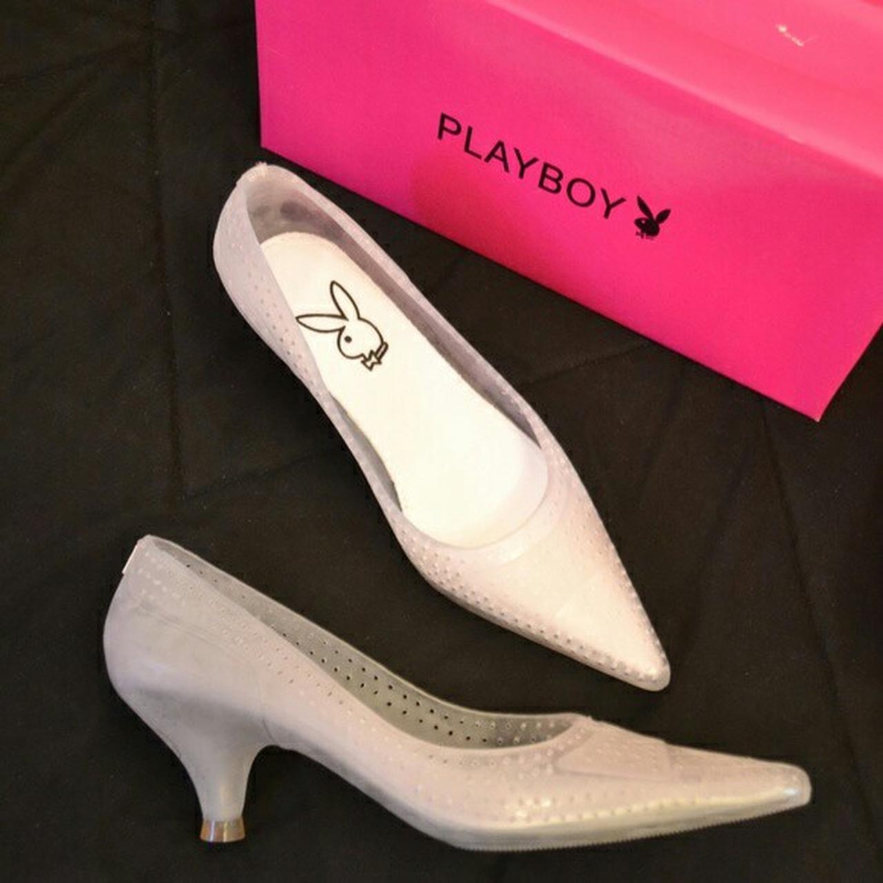 PLAYBOY Jellin Clear/White Kitten Heel Shoes Women's... - Depop