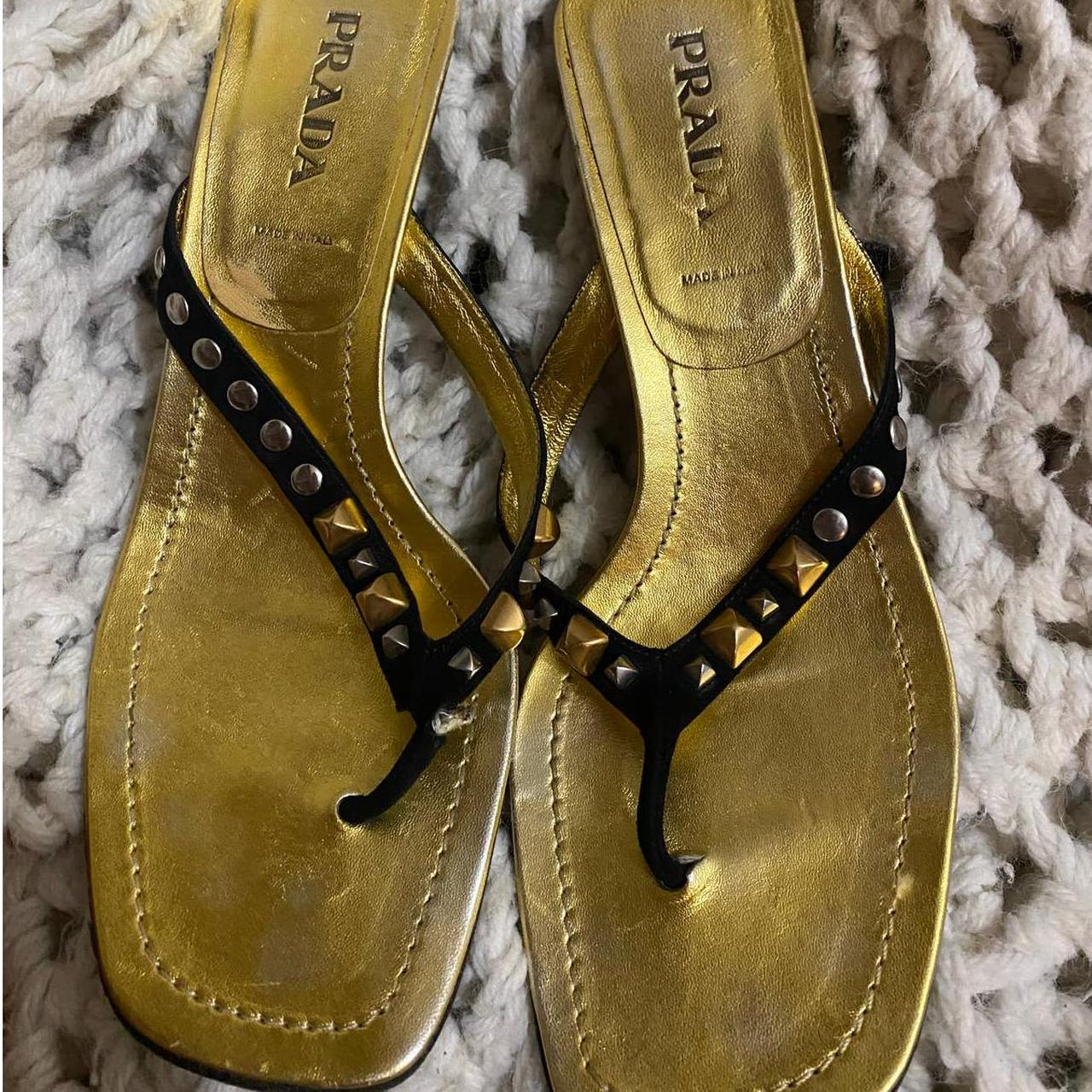Prada Made in Italy Black Suede Gold Silver Studded... - Depop