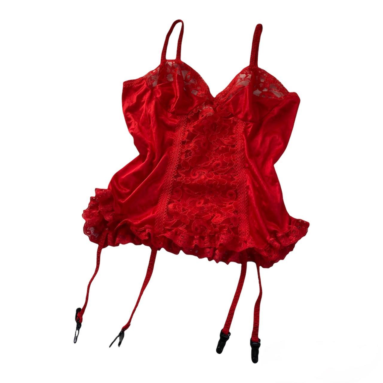 gorgeous deadstock red ruffled lace satin bustier... - Depop
