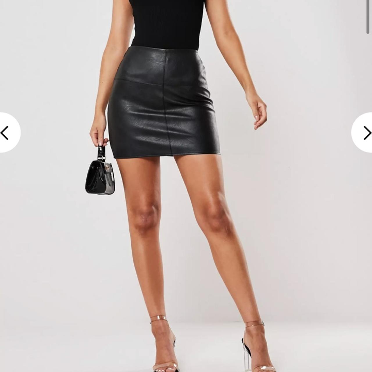 Black leather skirt in perfect condition and never... - Depop