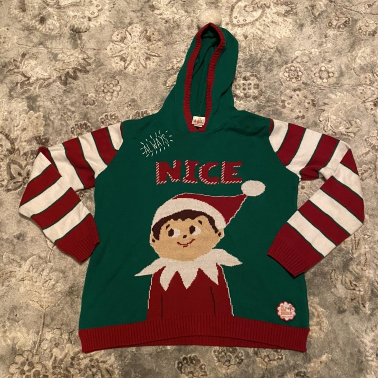 ELF ON THE SHELF HOOD HOODED UGLY CHRISTMAS SWEATER... - Depop