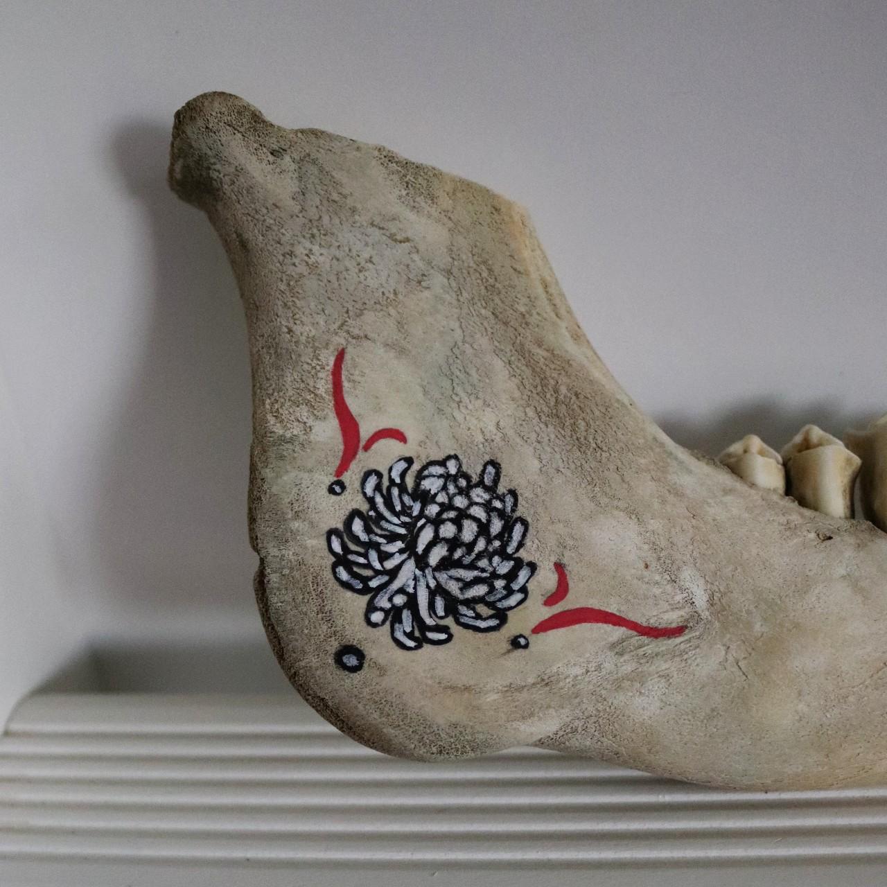 Hand painted chrysanthemum flower on real cow calf... Depop