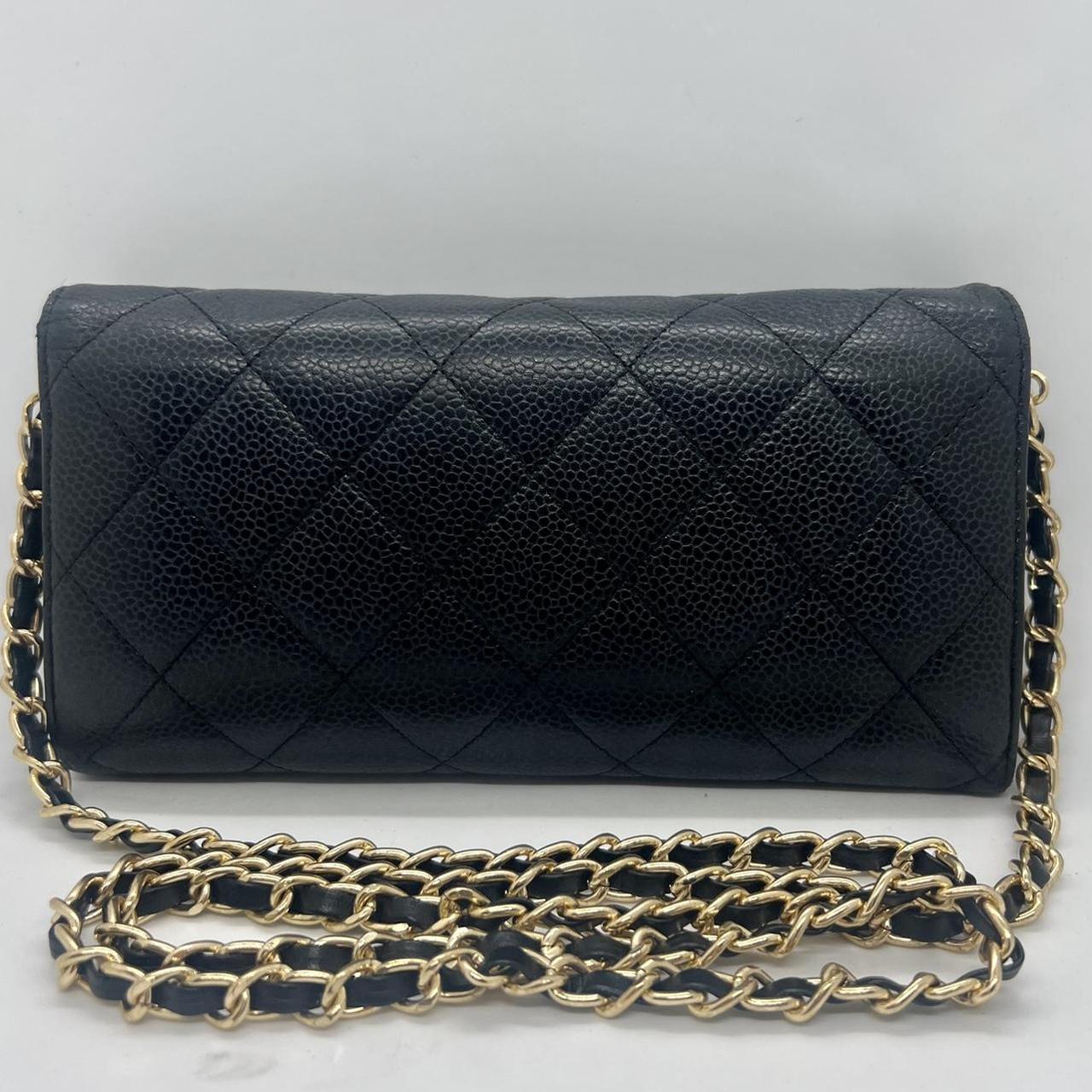 Chanel Quilted Caviar Leather Wallet on Chain Gold... - Depop