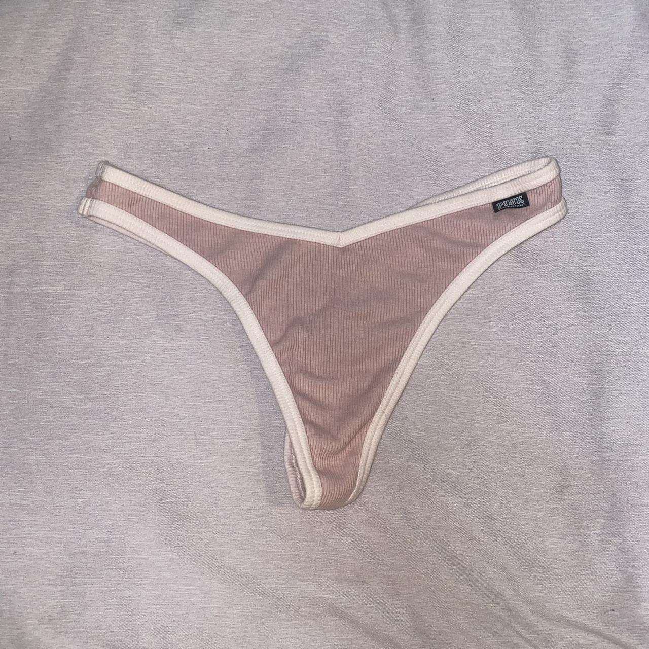 Victoria Secret PINK Ribbed thong pink and white - Depop