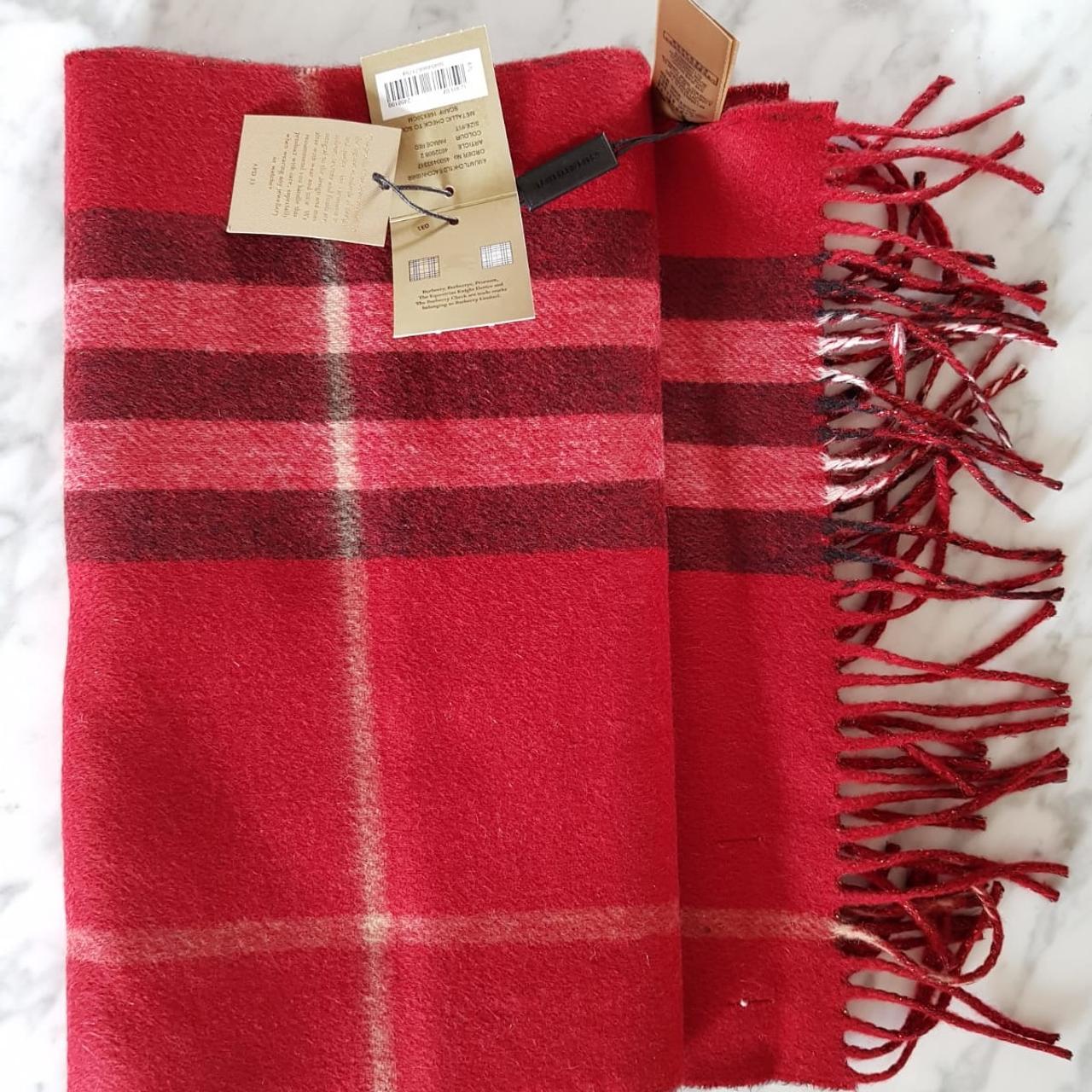 Brand new Burberry red cashmere blend muffler scarf... - Depop