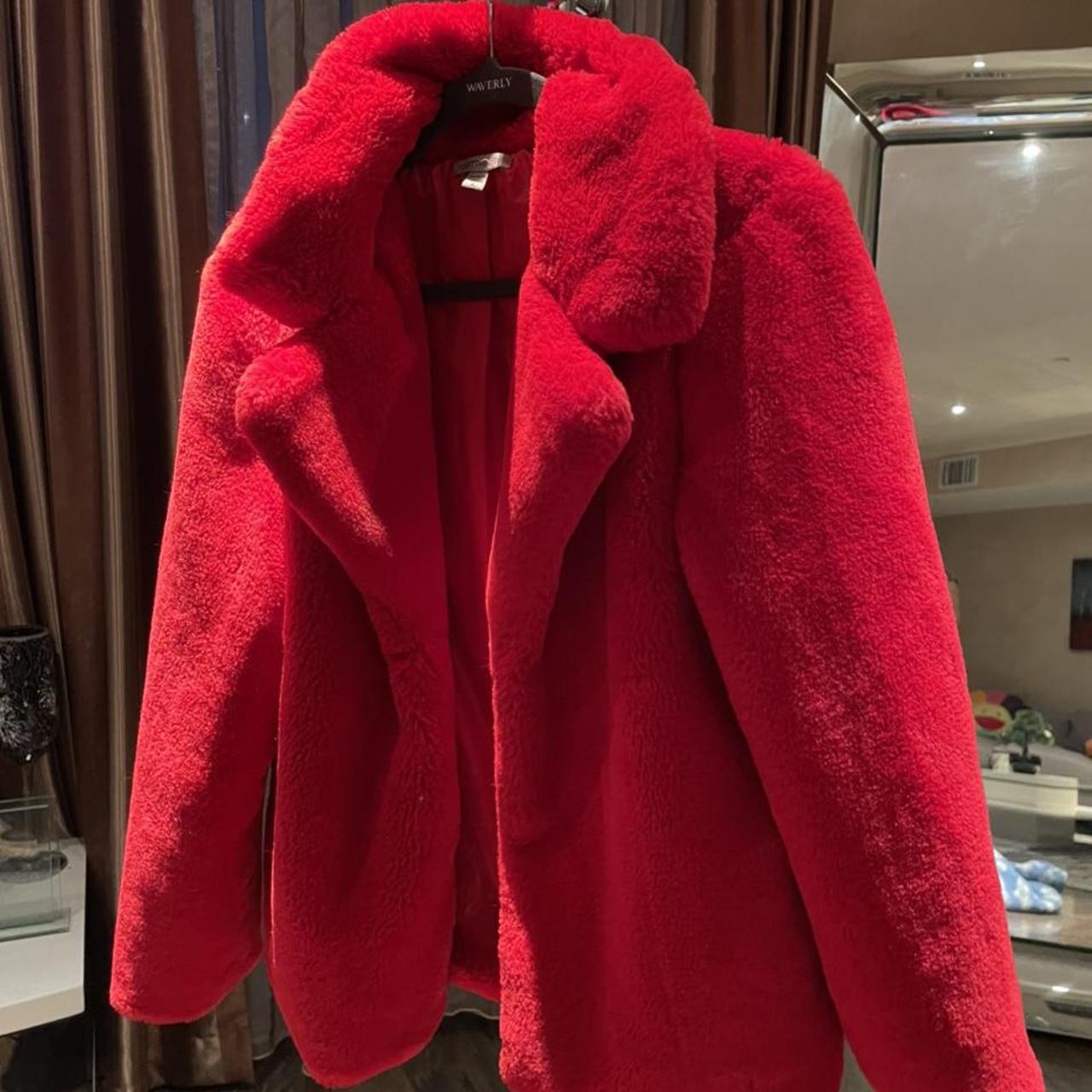 bright red fur coat