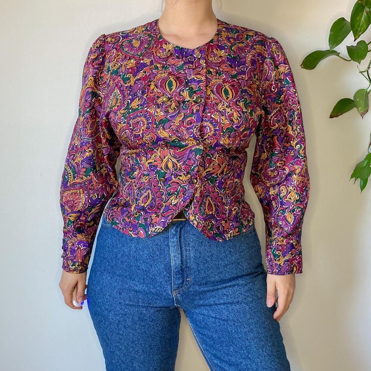 Vintage 80s blouse by Richards 🍇 purple with funky... - Depop