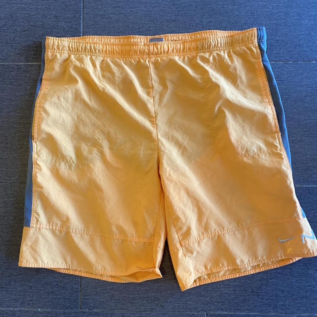 Nike Mini Swoosh Orange VTG Shorts Swim Trunks Grey... - Depop