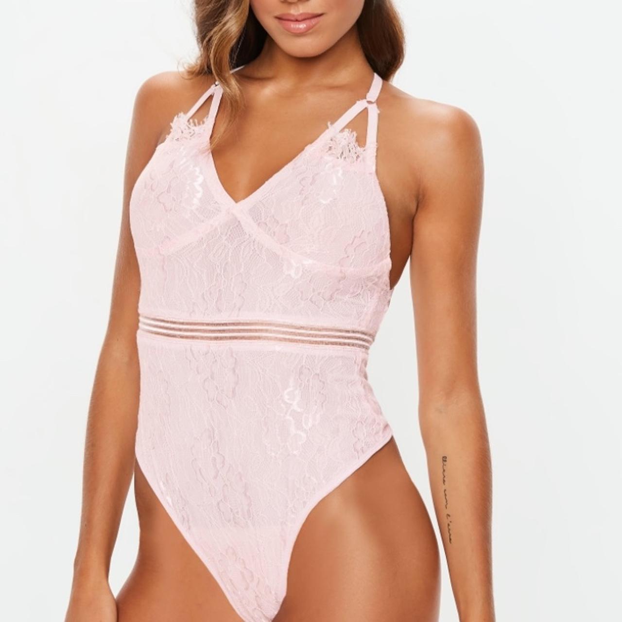 Missguided lace bodysuit in pink