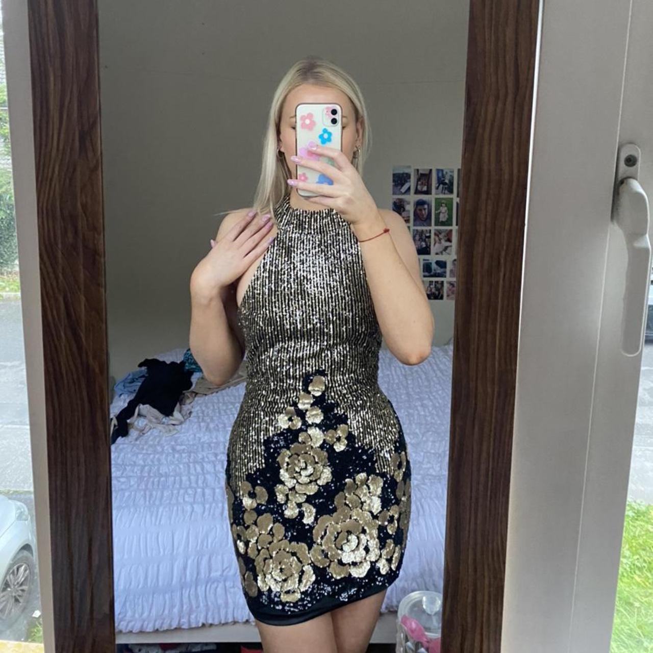 Missguided black and deals gold embellished dress