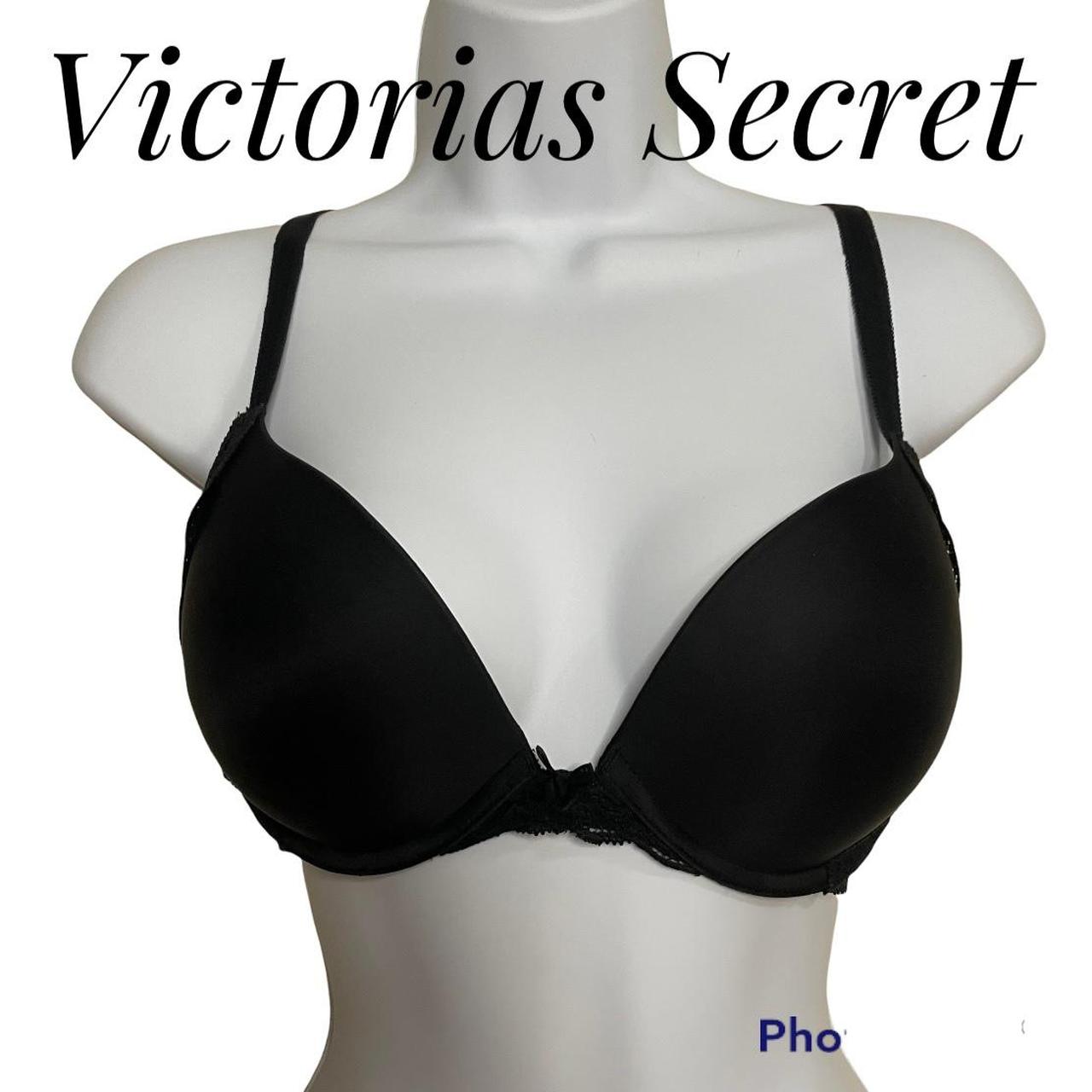 Victorias Secret 34D Bra Push Up Black Floral Lace - Depop