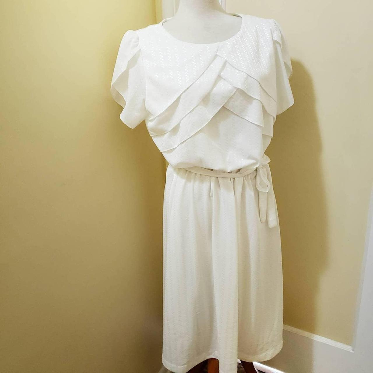 Vintage 80s Ruffle Dress | Pure White Semi-Sheer |...