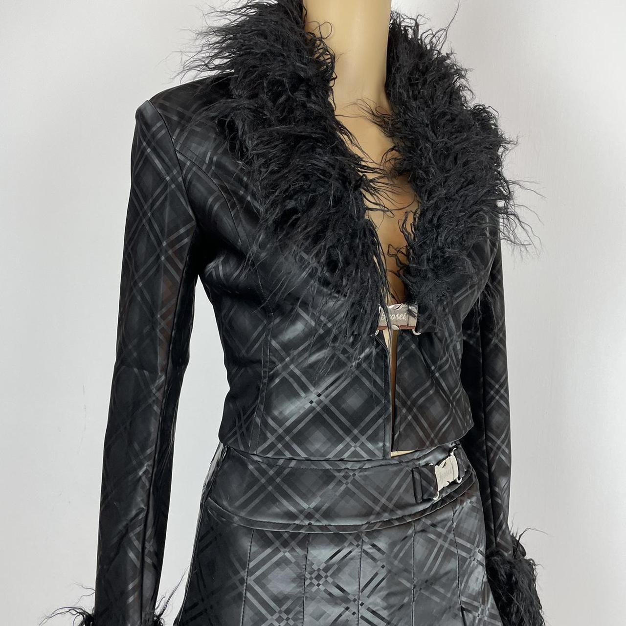 Authentic Jyosei black plaids faux leather jacket... - Depop