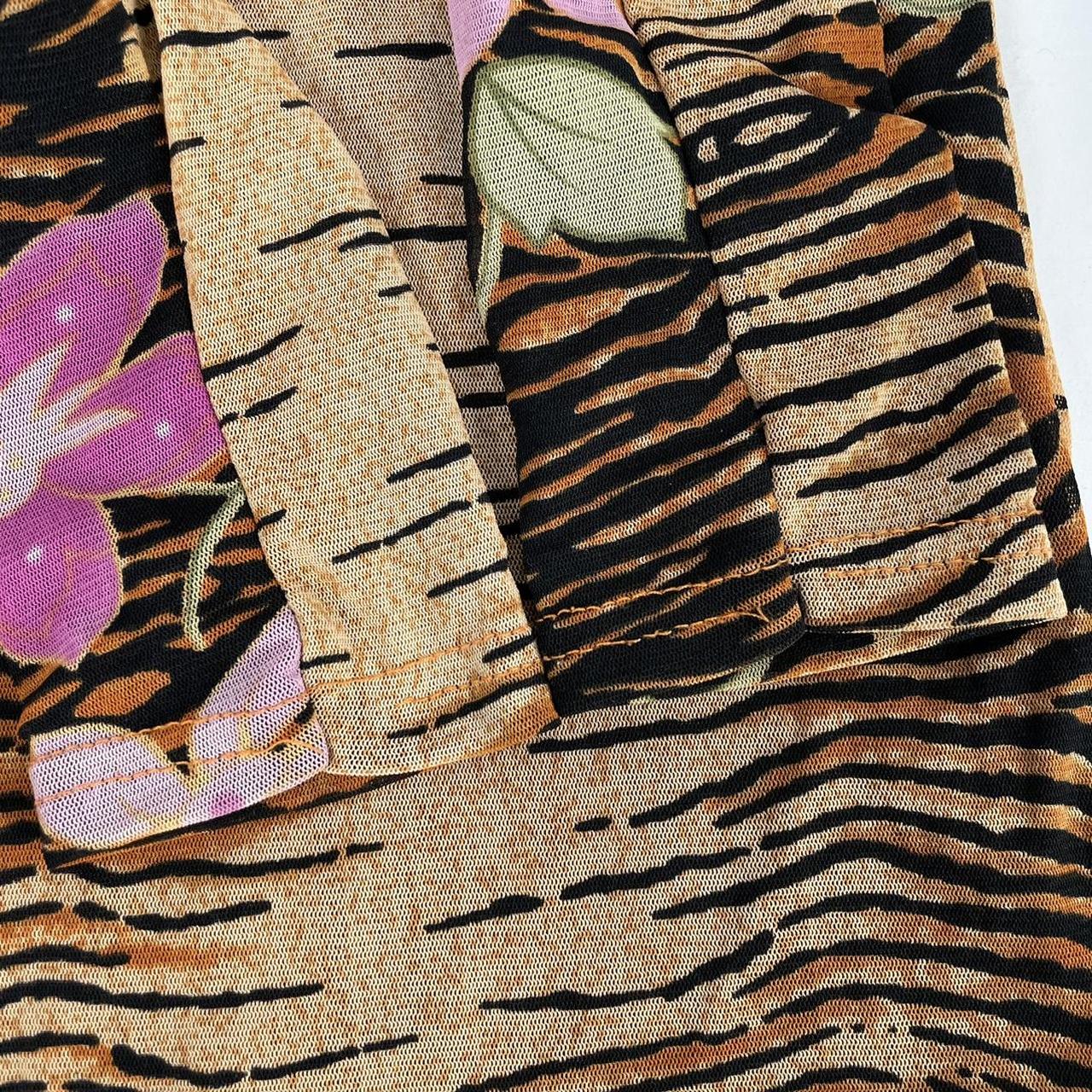 2000s aesthetic tiger print floral long sleeve mesh... Depop