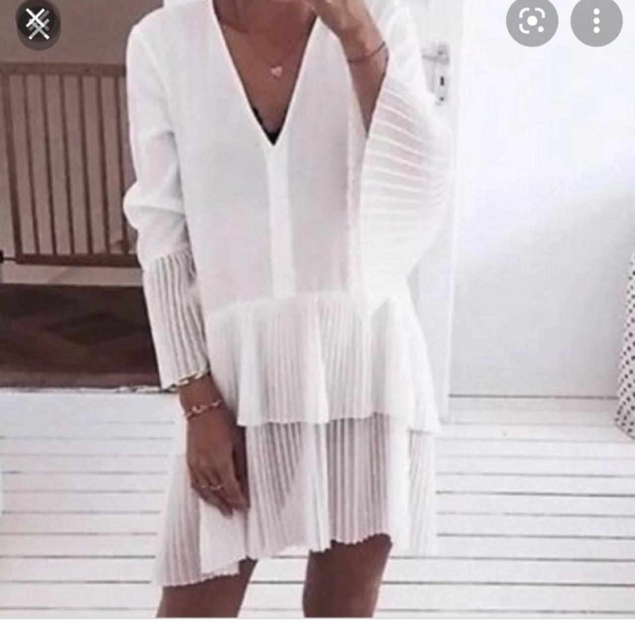 zara white pleated dress