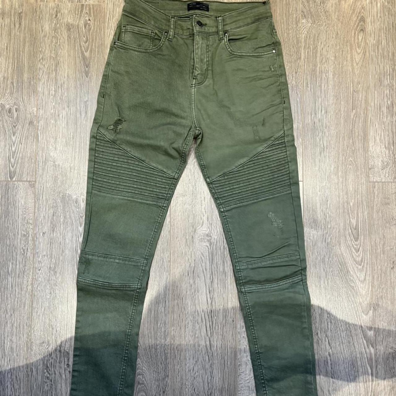 Zara Denim Khaki Biker Jeans W29 Excellent... Depop
