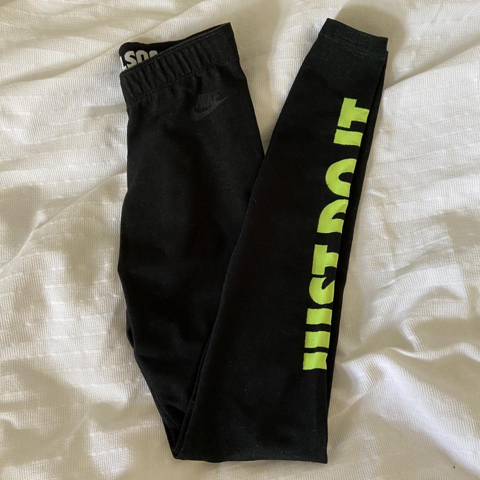 Nike Just Do It black leggings with lime - Depop