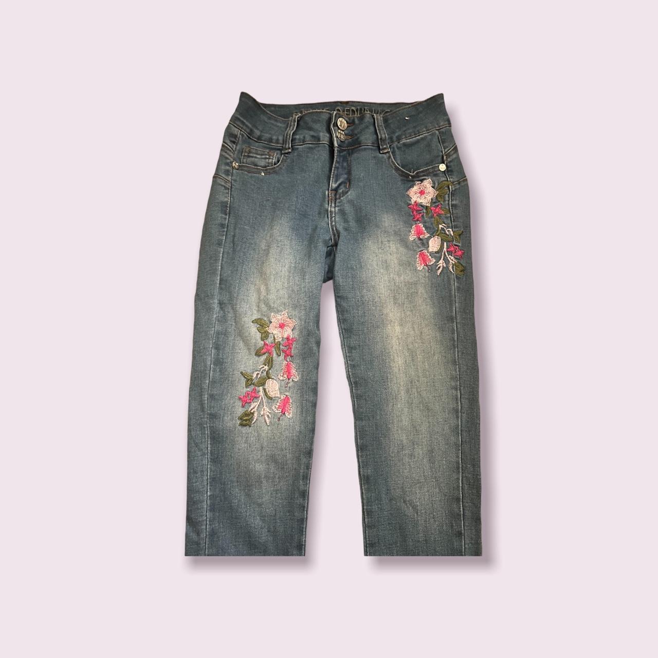 Floral Print Skinny Jeans Size Fits Xs Small Depop   P0 