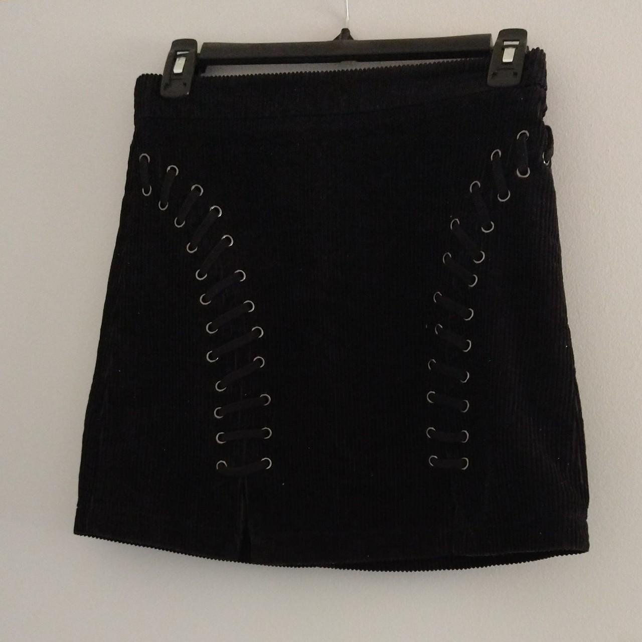 Black cord mini skirt featuring sexy lace up details... - Depop