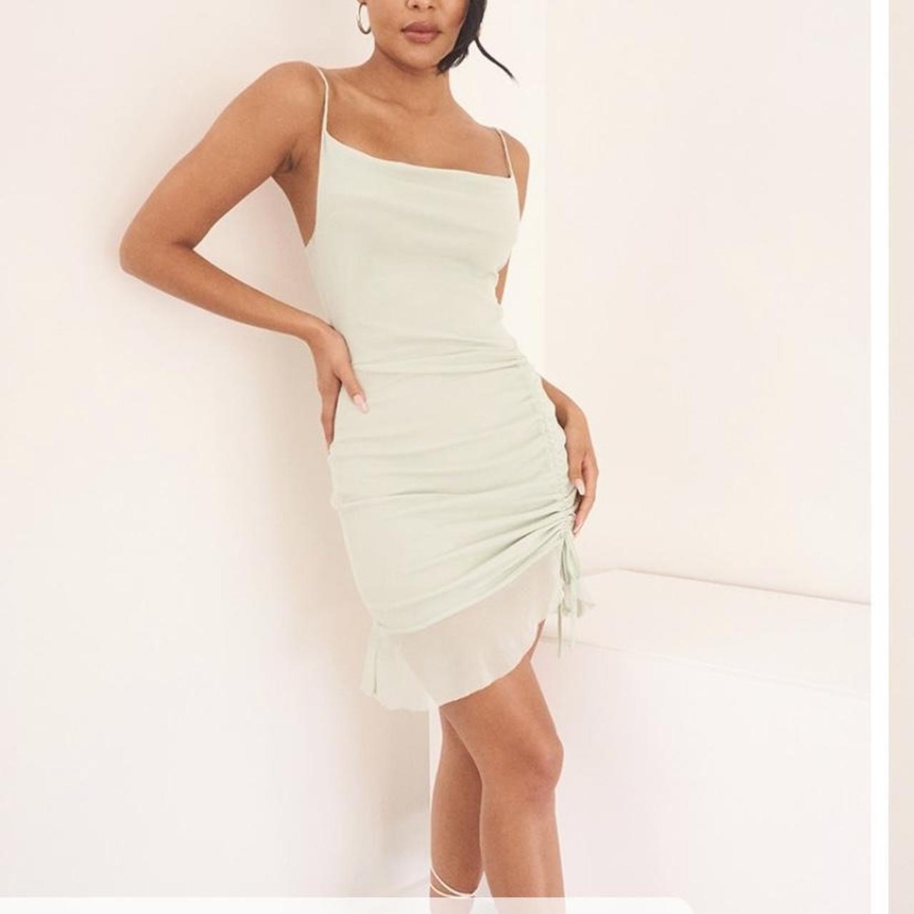 PLT Sage green mesh ruched bodycon dress With TAGS Depop