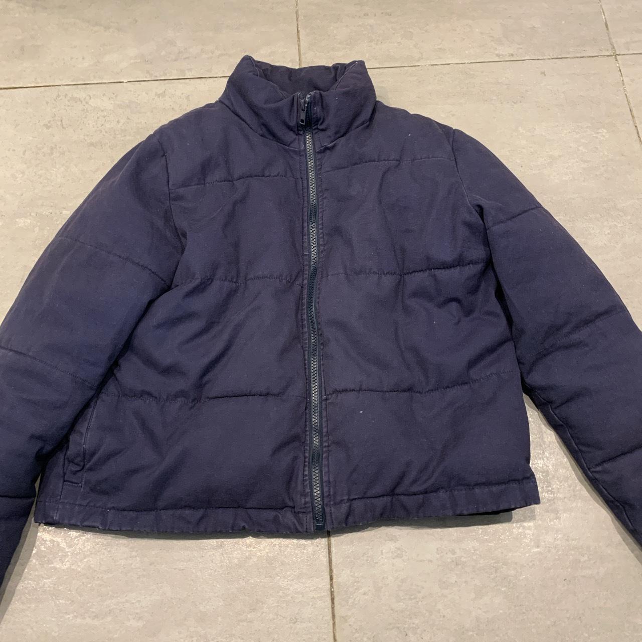 brandy melville navy puffer coat, barely worn - Depop