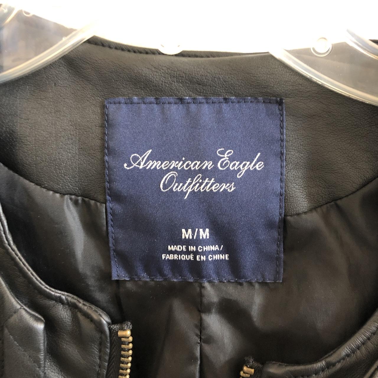 American eagle outfitters black leather jacket with... - Depop