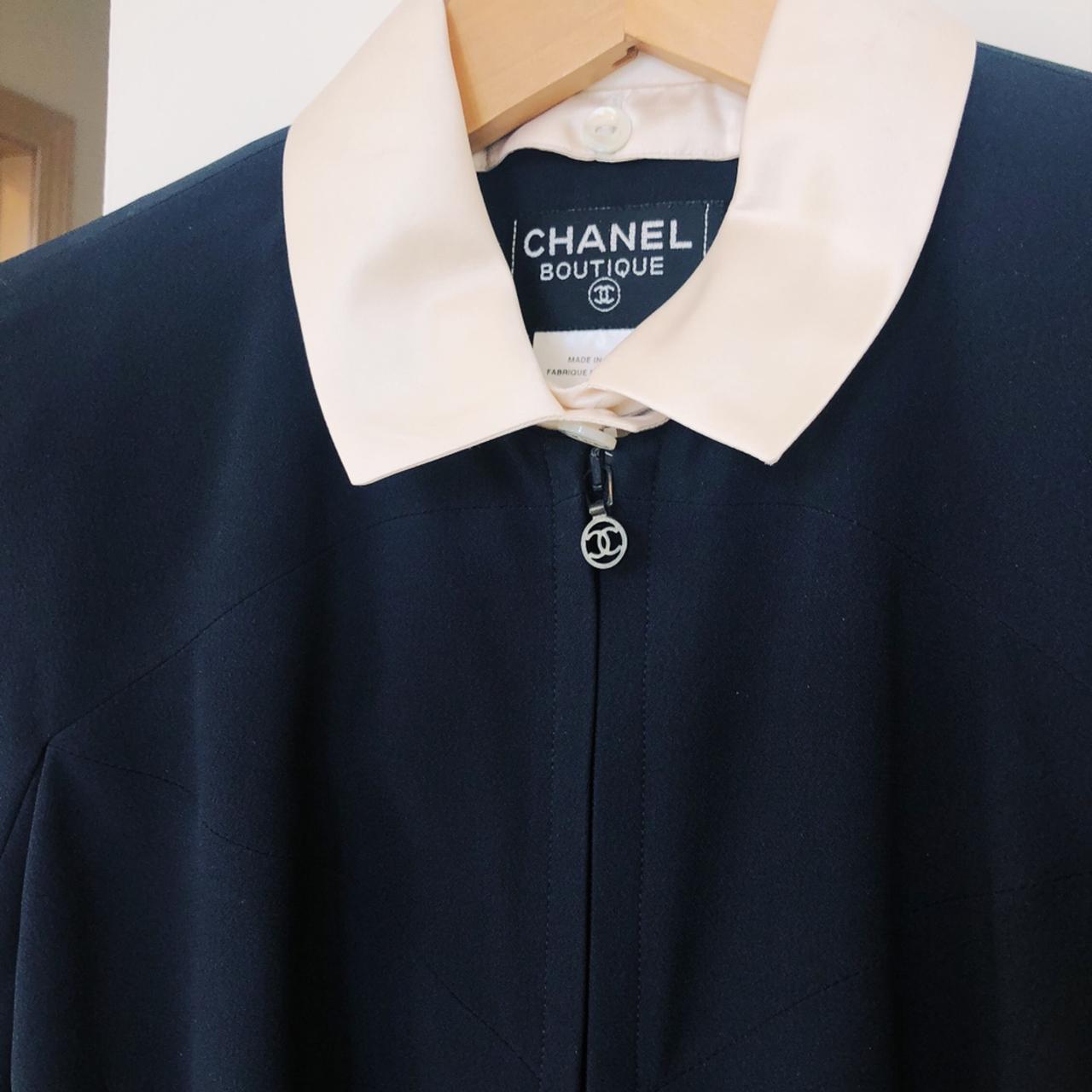 Vintage Chanel boutique zip dress Size 36 Dark navy - Depop