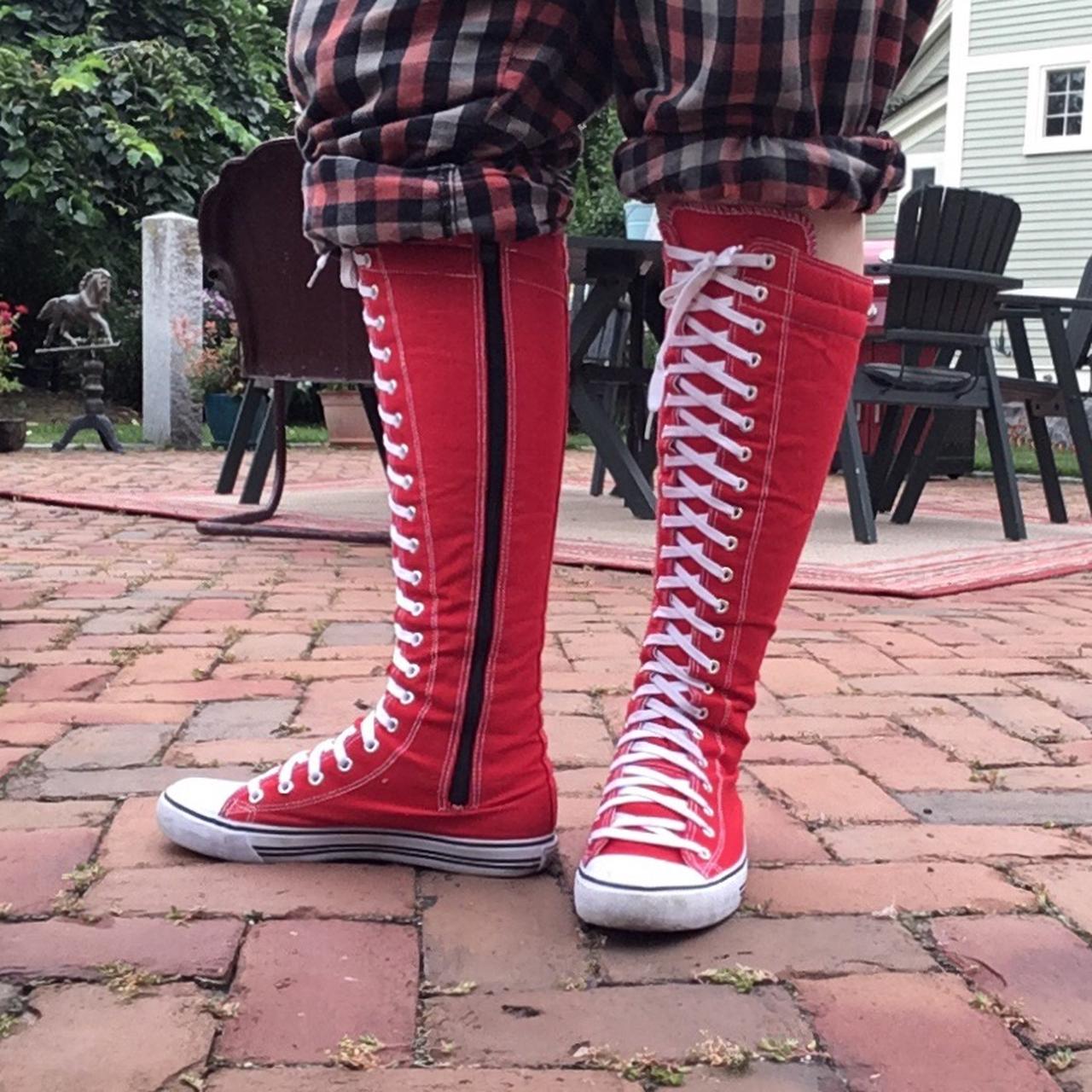 red knee high converse