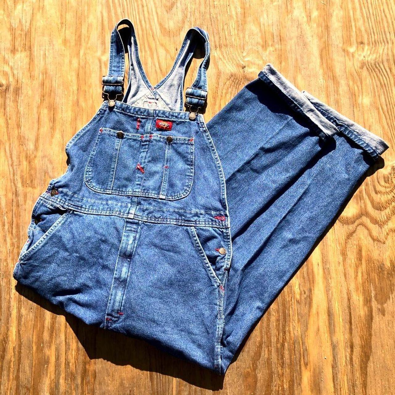 DICKIES OVERALLS VINTAGE FADED EMINEM Y2K DENIM BLUE... Depop