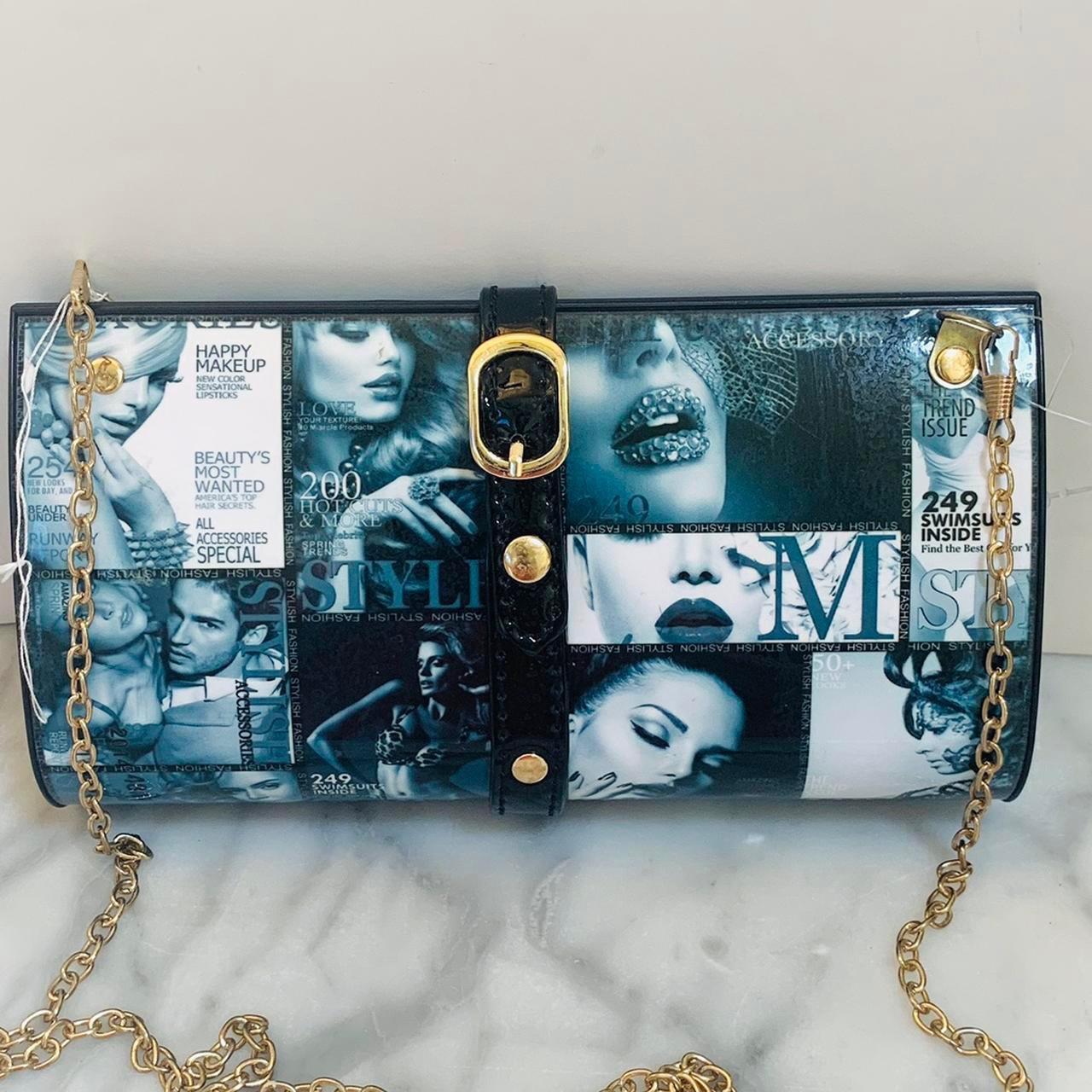 Vintage Acrylic Newspaper Print Crossbody Clutch - Depop