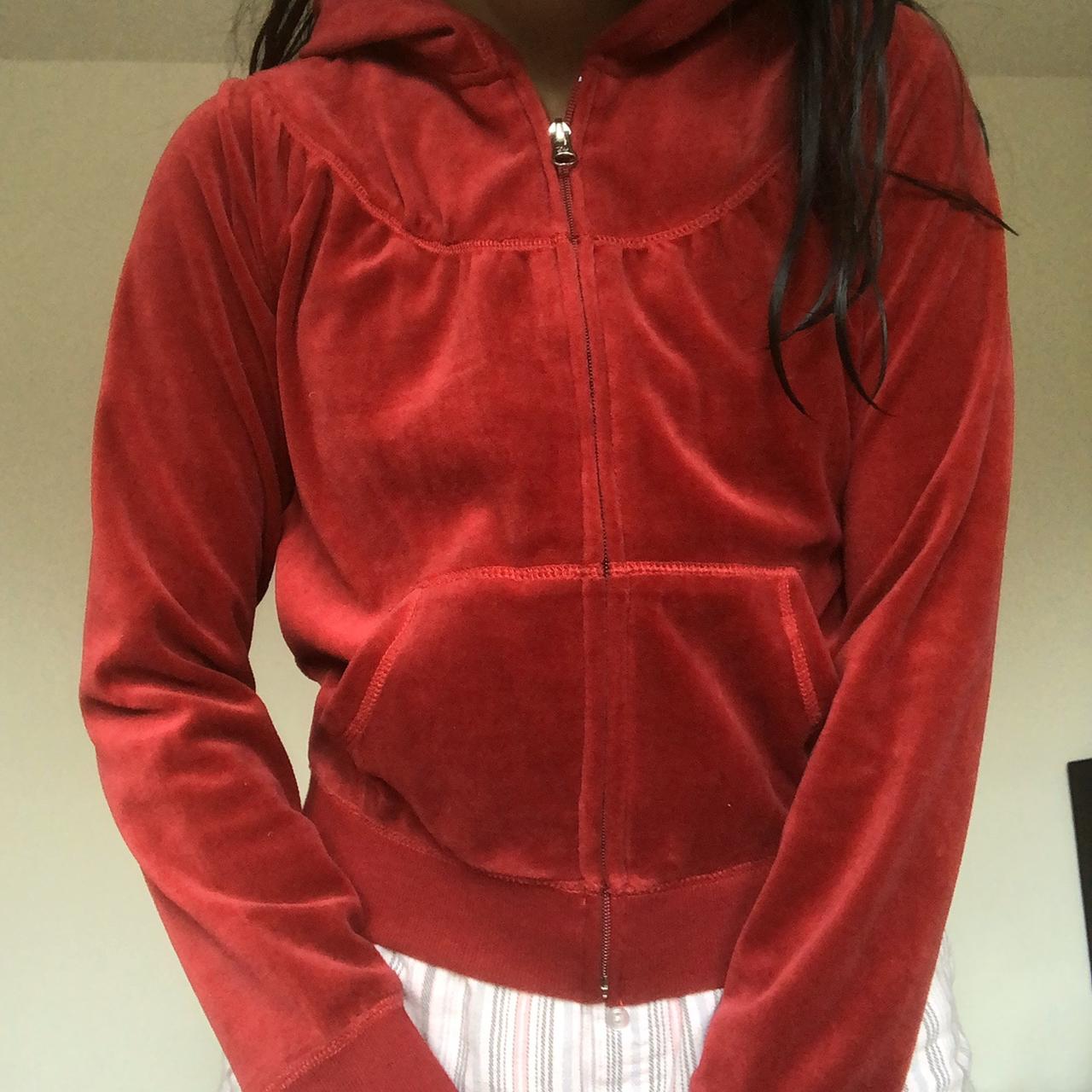 Red velvet zip hot sale up hoodie