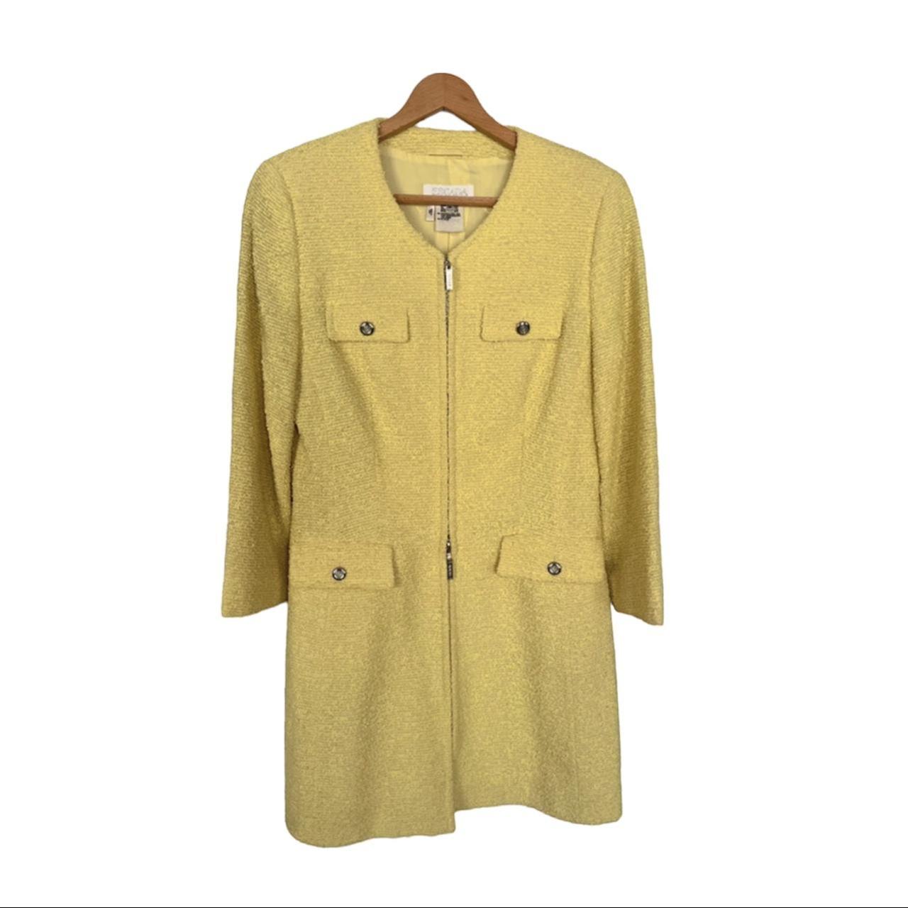 Beautiful yellow tweed suit with a dress and a coat... Depop