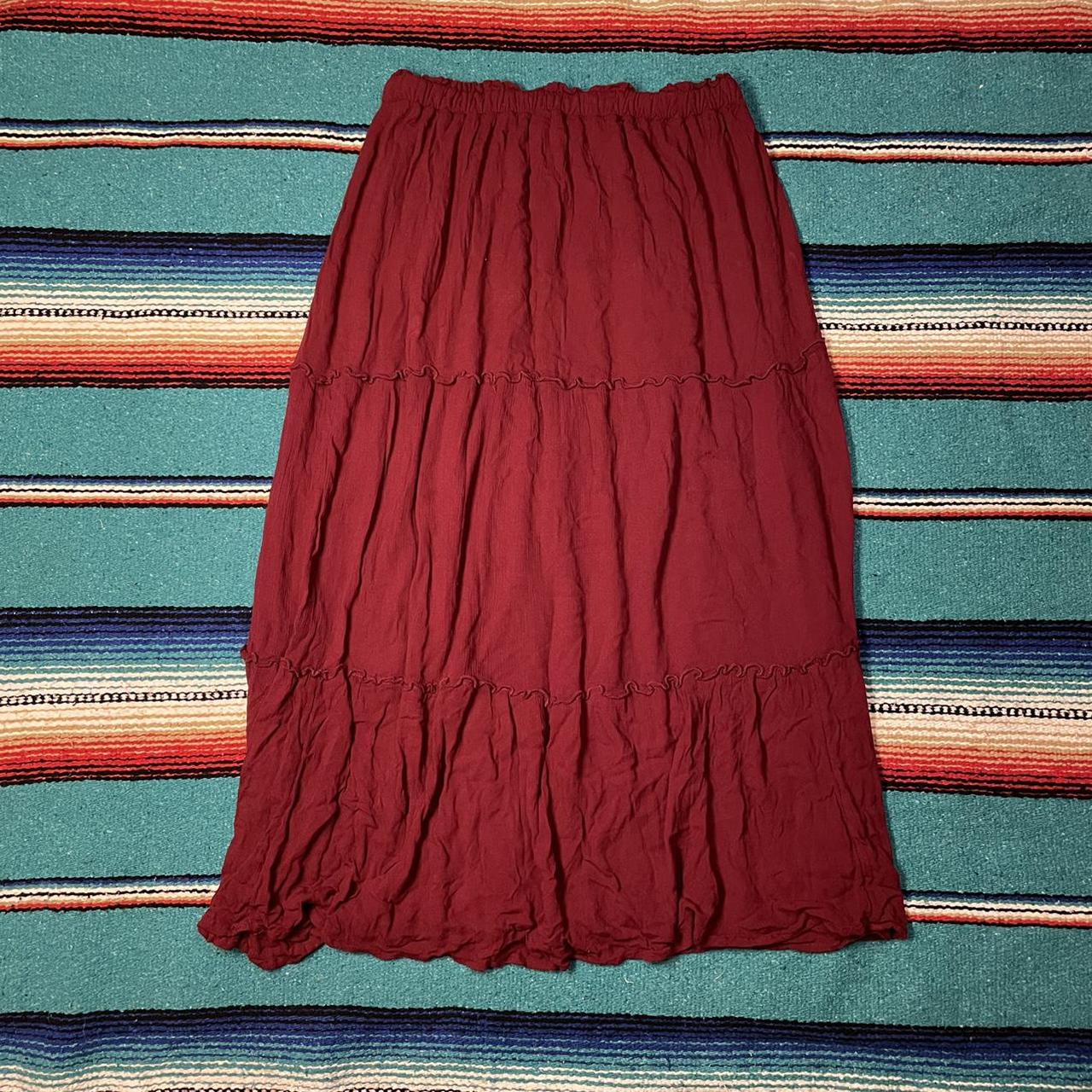 * Burgundy maxi skirt with ruffles. Perfect for... - Depop
