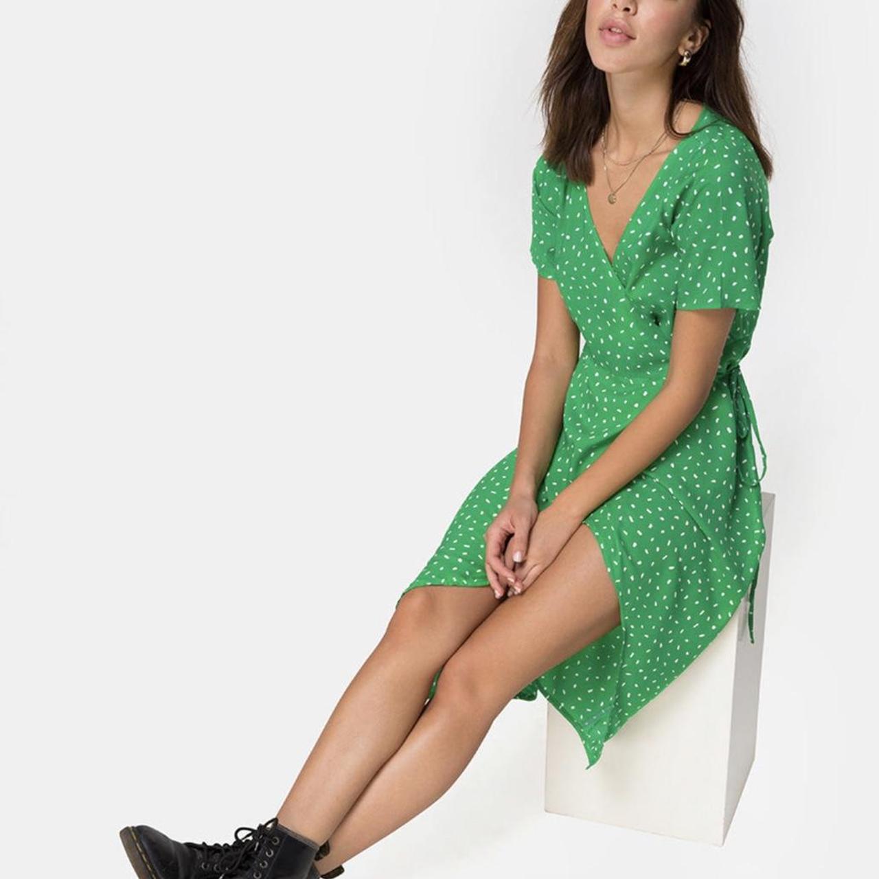 MOTEL WRAP DRESS IN MINI DIANA DOT A Depop