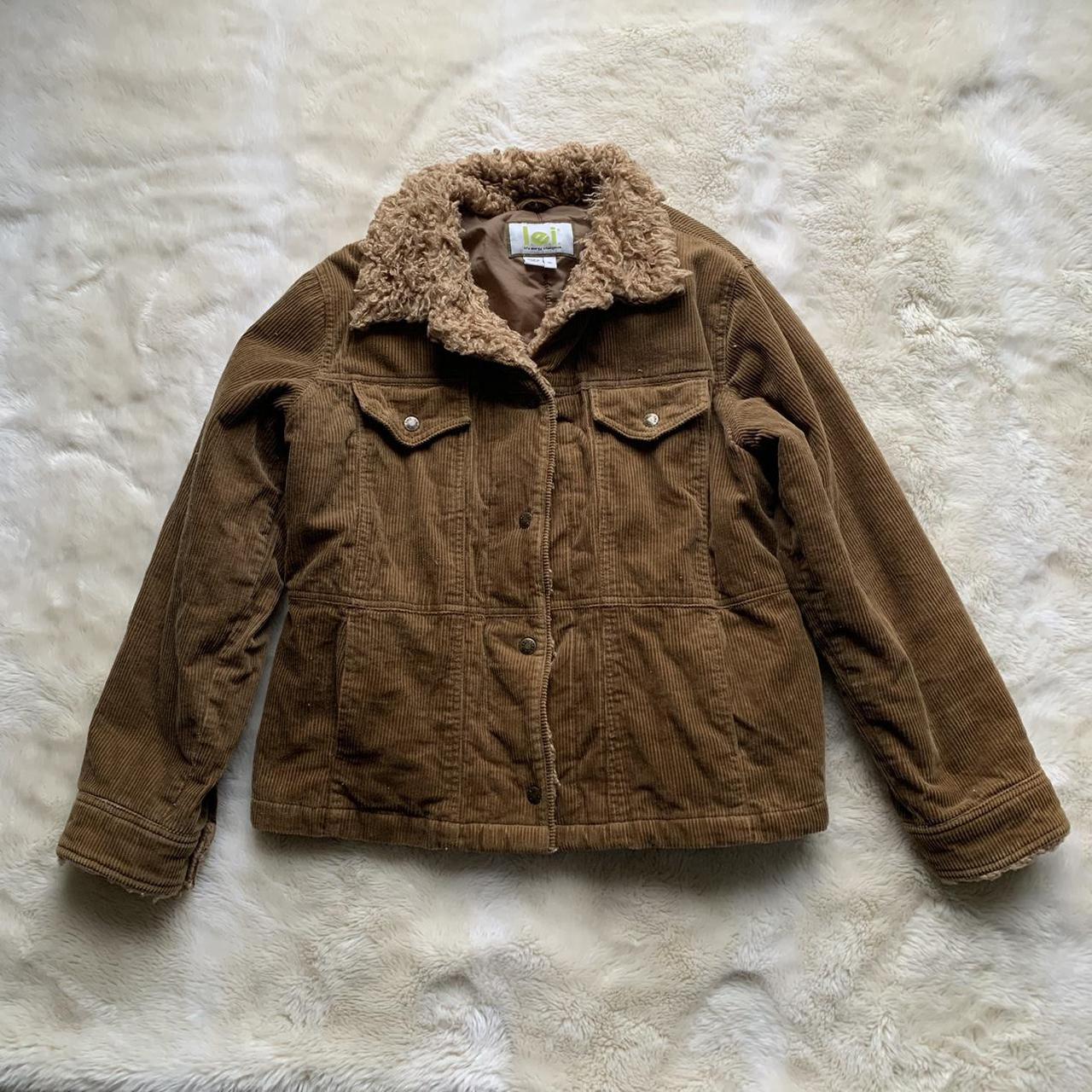 Y2K Brown Corduroy and Faux Fur Jacket in size XL... - Depop