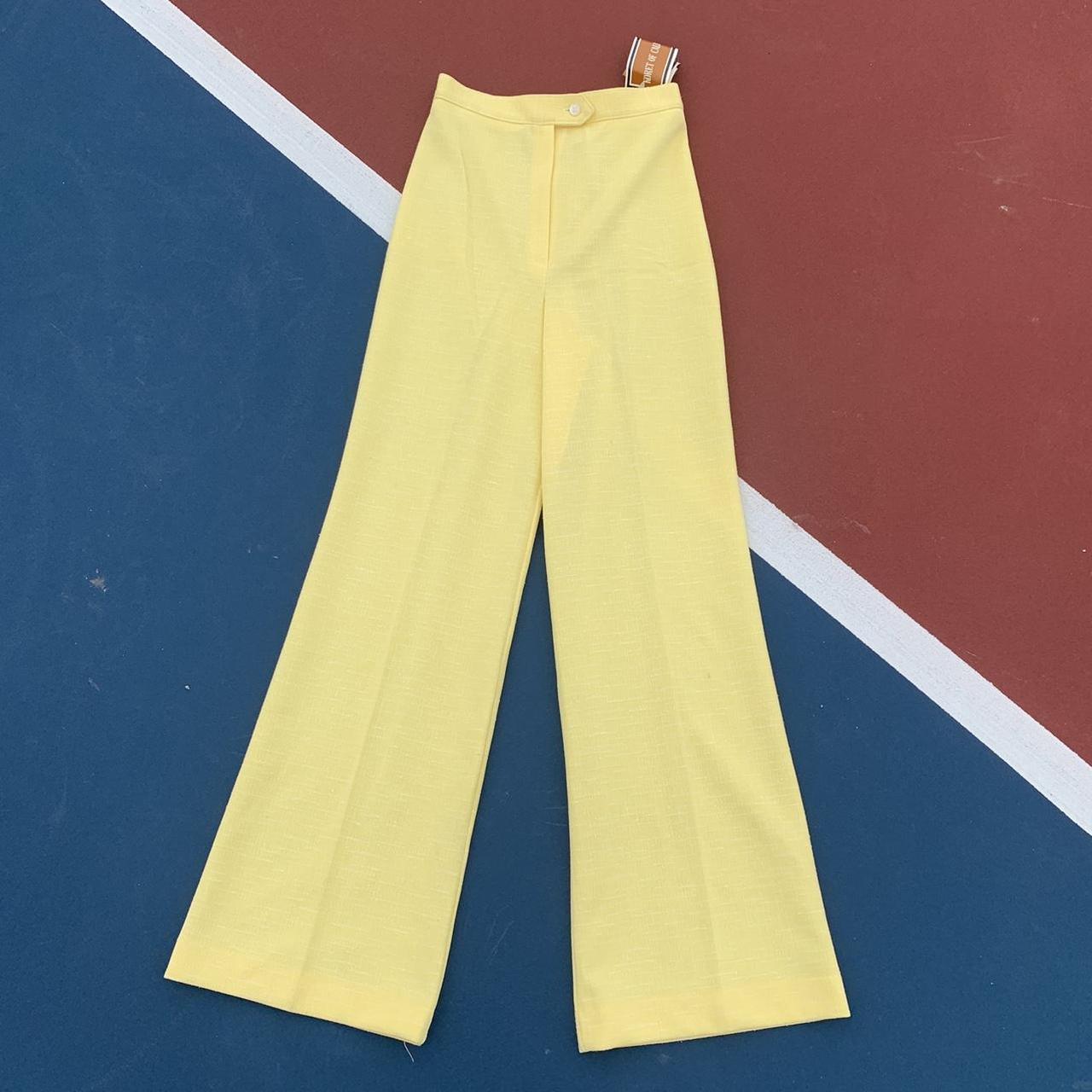 NWT Deadstock Vintage 70s Yellow Flared High Waisted... - Depop