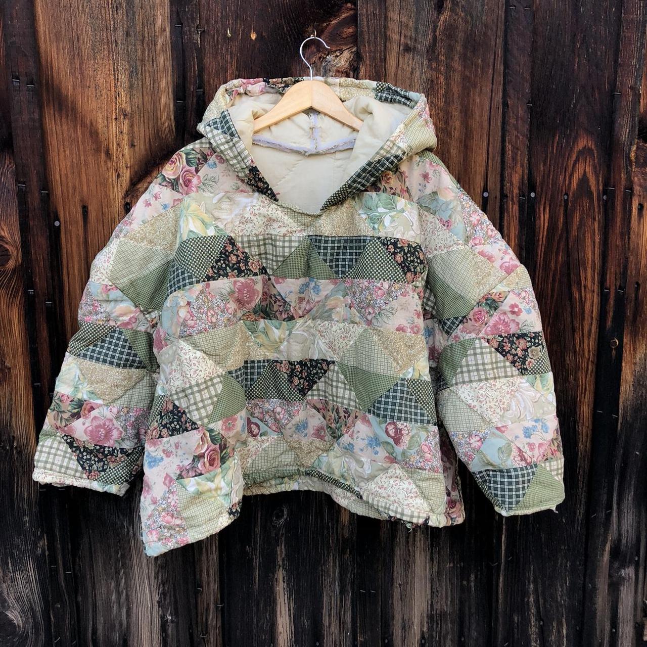 vintage quilt reworked into XL hoodie/poncho.... - Depop