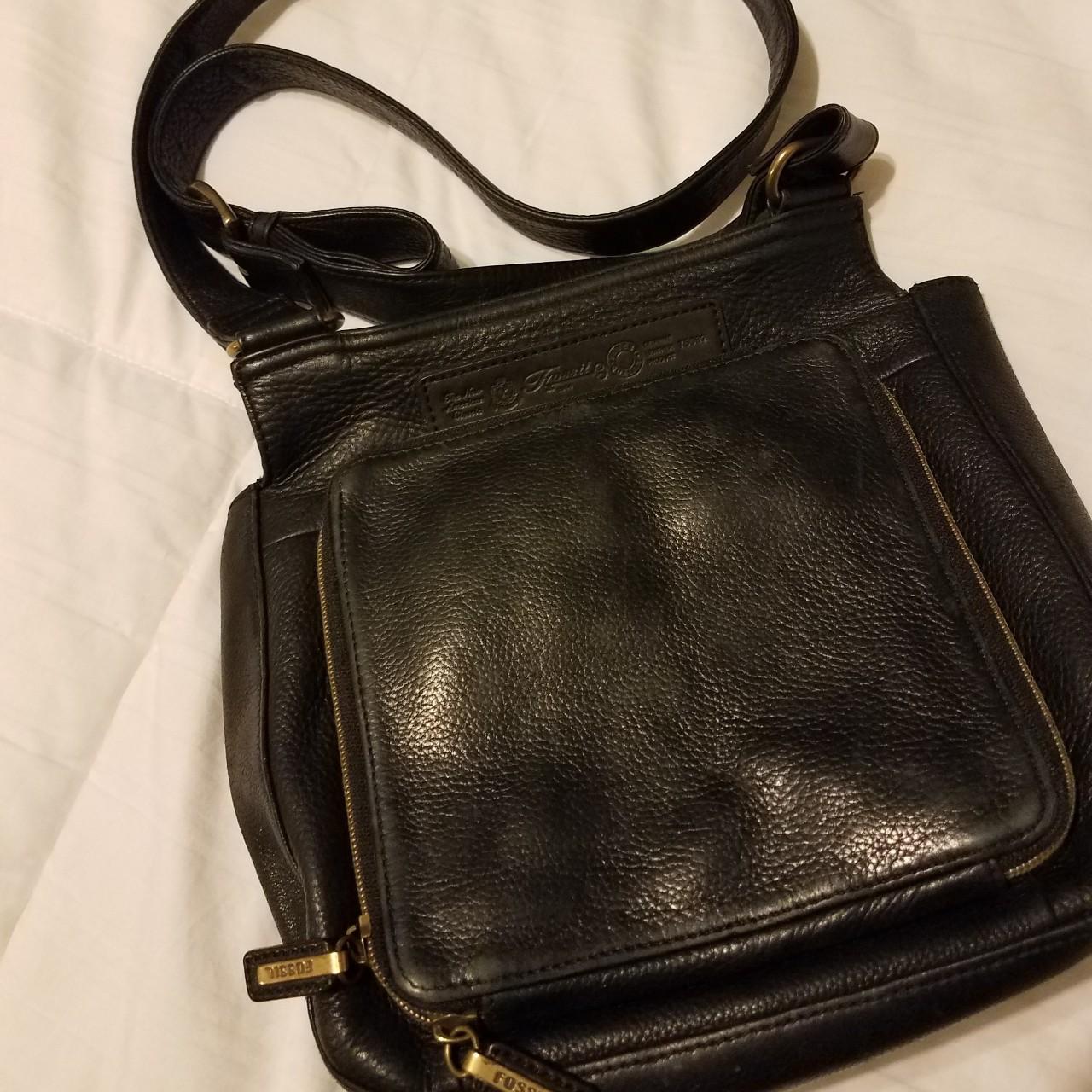 Fossil Black Pebbled Leather 3 Compartments Handbag Purse 75082 GUC | eBay