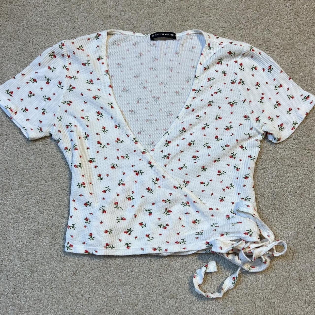 rare brandy melville floral wrap crop top in... Depop
