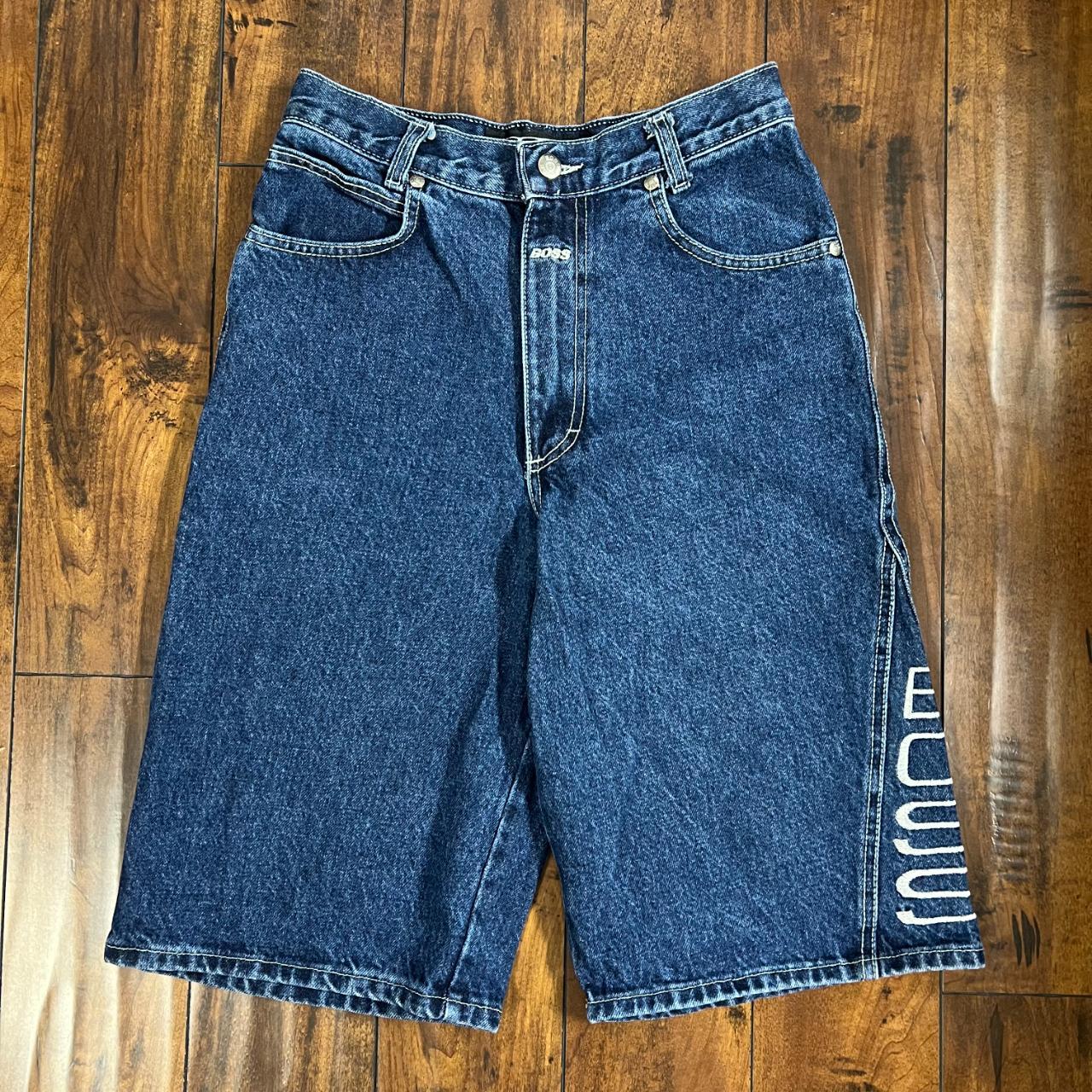 Vintage BOSS Embroidered Jean Shorts! High waisted... - Depop