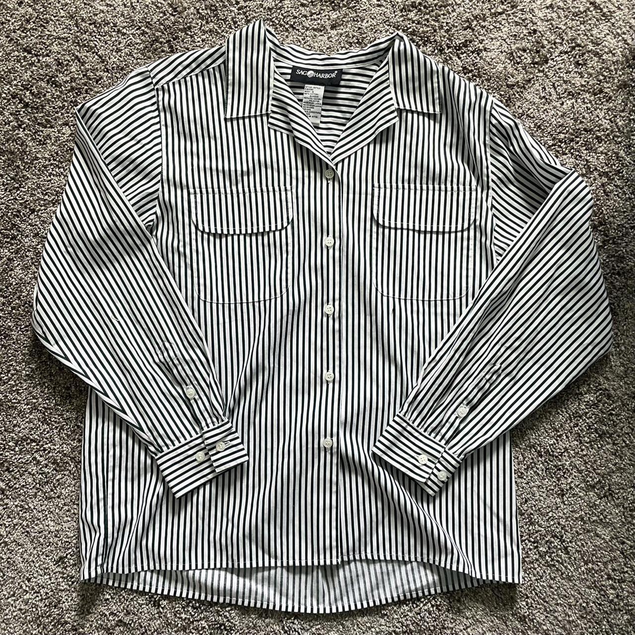 Navy blue (almost black) striped button up. Has a... - Depop