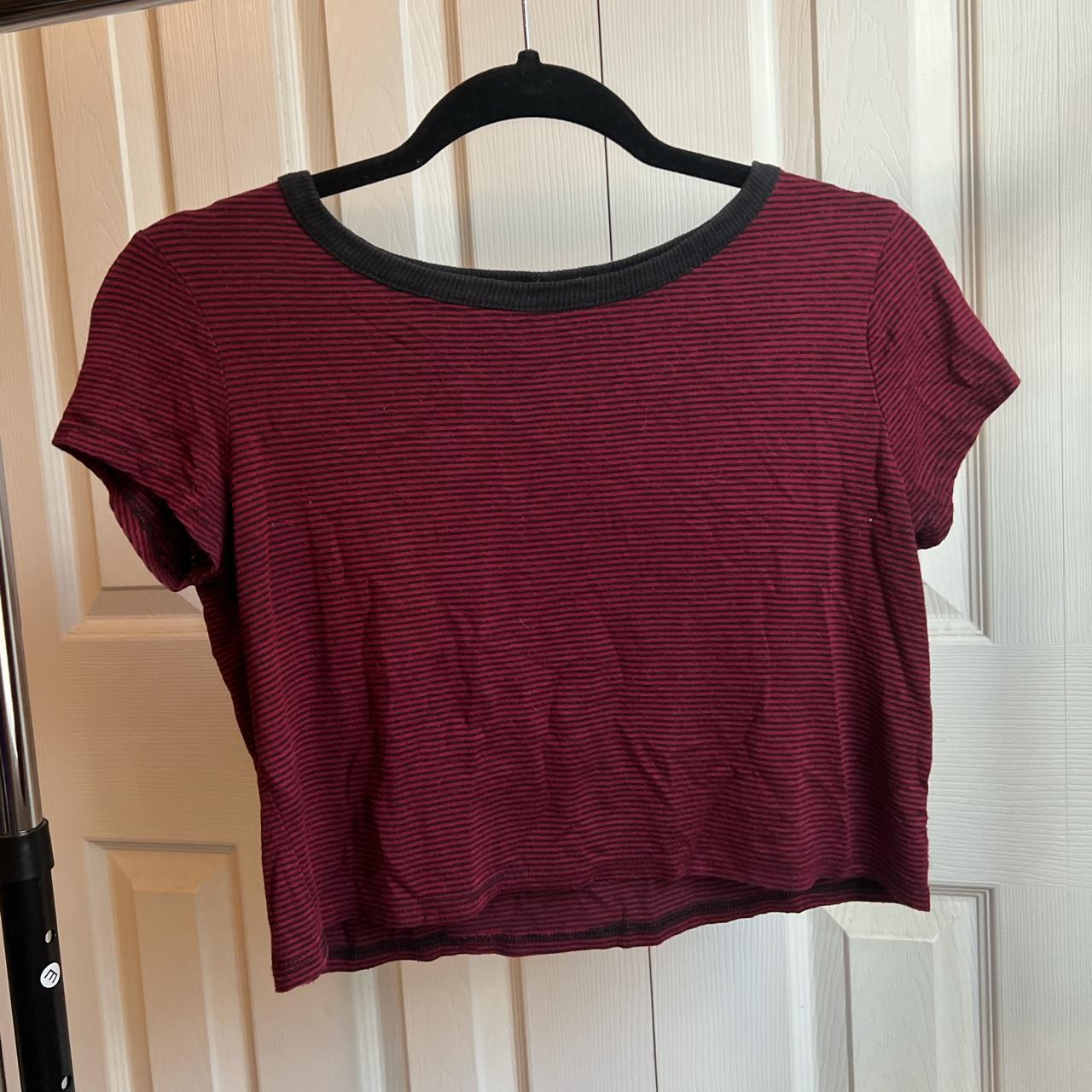 Red and black striped crop top Size small, worn but... Depop