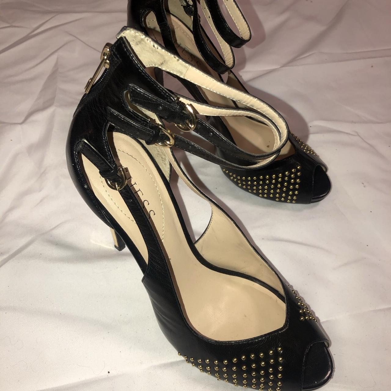 guess black and gold heels spike like appliqués... - Depop