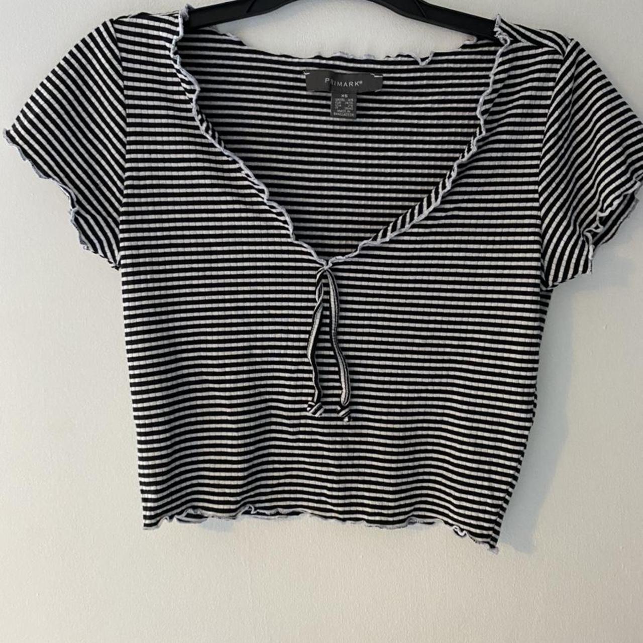 Blue and white striped vneck tshirt with lettuce... Depop