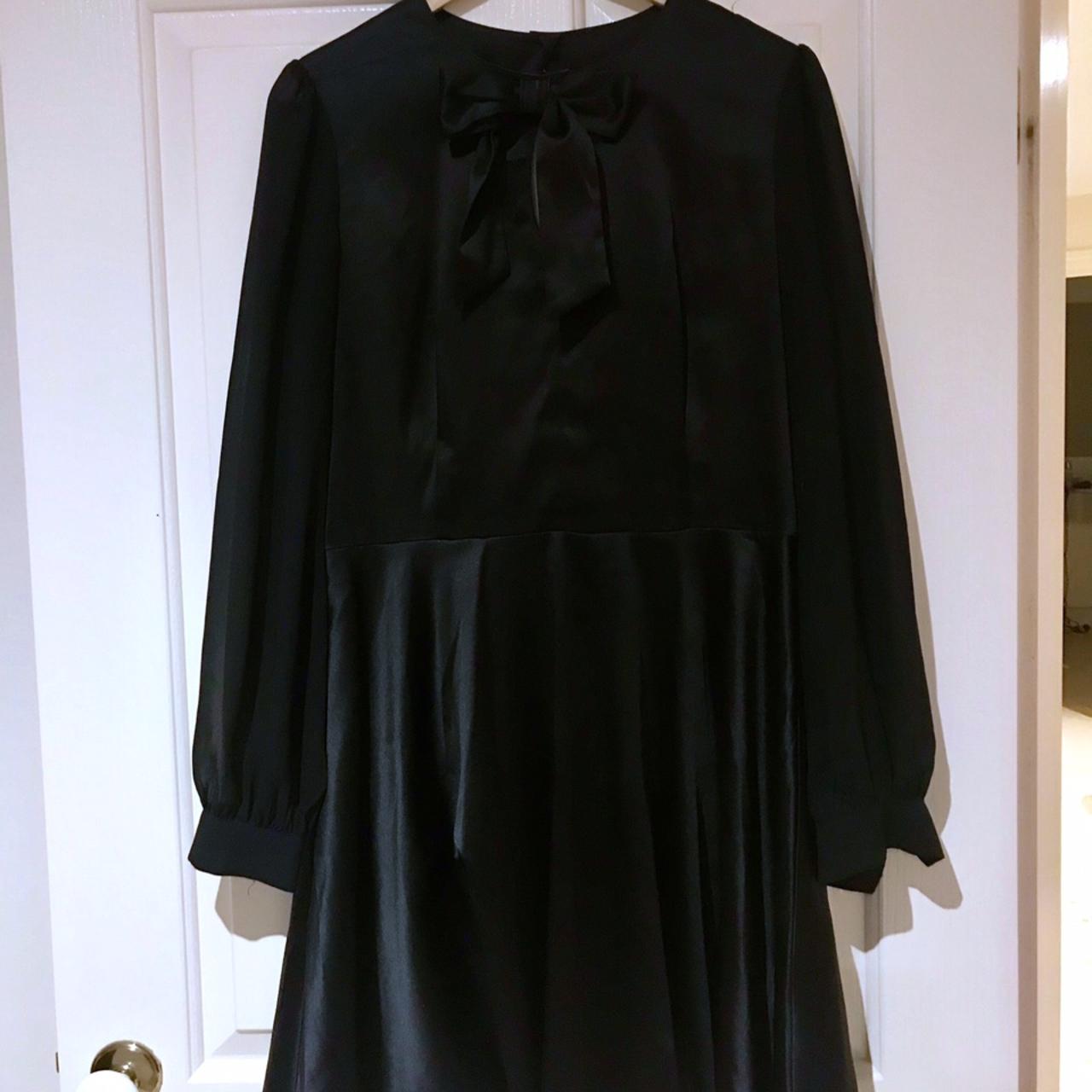 BLACK LONGSLEEVE SATIN DRESS worn once, size... - Depop